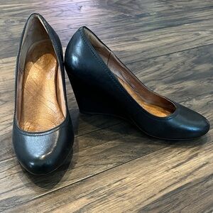 Clarks Black Leather Wedge Shoes